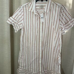 LOFT White and Brown Striped Shirt